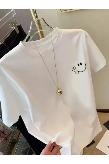 Baskılı Oversize Bisiklet Yaka T-shirt - Beyaz Baskılı Oversize Bisiklet Yaka T-shirt - Beyaz