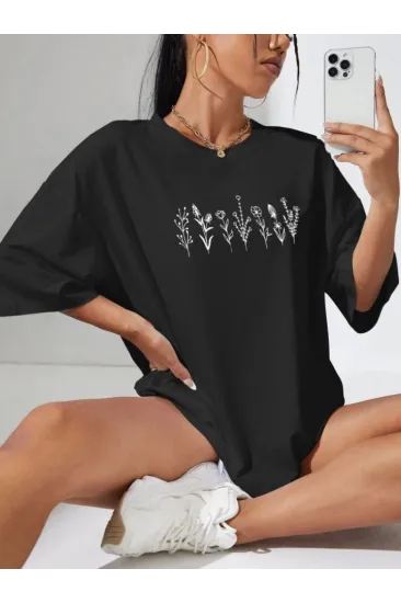 Baskılı Oversize T-shirt - Siyah Baskılı Oversize T-shirt - Siyah
