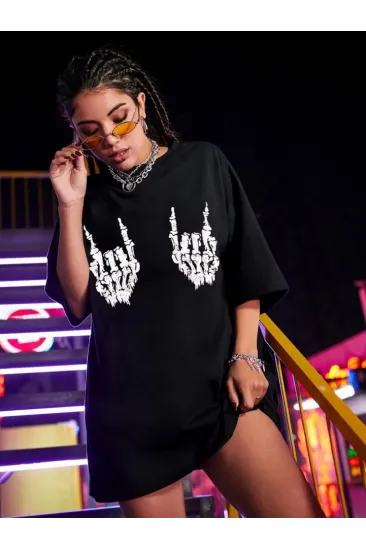 Baskılı Oversize T-shirt - Siyah Baskılı Oversize T-shirt - Siyah