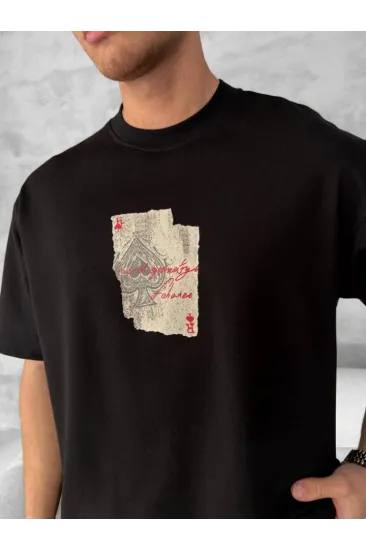 Ön Ve Arka Baskılı Oversize Bisiklet Yaka T-shirt - Siyah Ön Ve Arka Baskılı Oversize Bisiklet Yaka T-shirt - Siyah