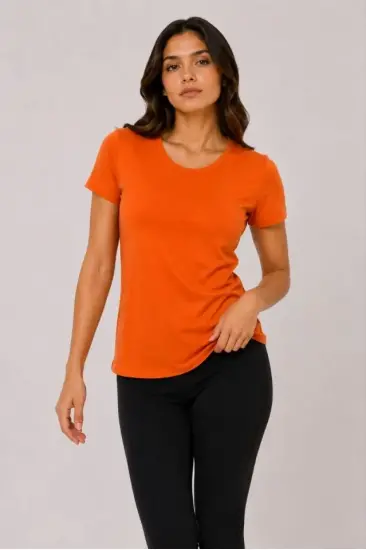Basic Tişört Bisiklet Yaka Kısa Kol Günlük Yazlık Slim Fit T-Shirt - Turuncu Basic Tişört Bisiklet Yaka Kısa Kol Günlük Yazlık Slim Fit T-Shirt - Turuncu