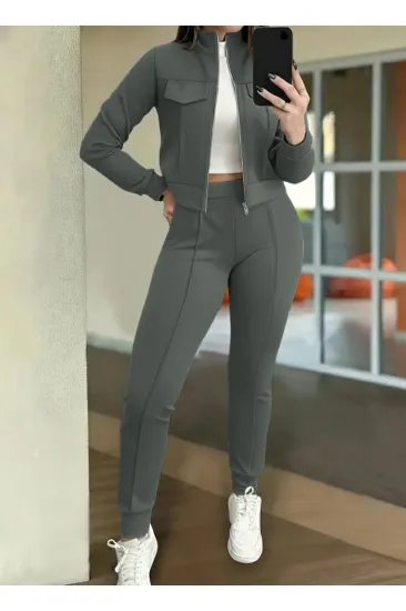 Kadın Uzun Kollu önden Fermuarlı Kısa Modal Ceket Ve Pantolon Ikili Takım Kadın Uzun Kollu önden Fermuarlı Kısa Modal Ceket Ve Pantolon Ikili Takım