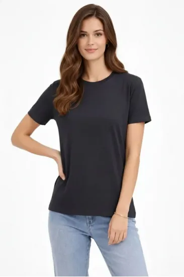 Bisiklet Yaka Tişört Regular Kalıp Basic Pamuklu Günlük Kullanım T-shirt - Füme Bisiklet Yaka Tişört Regular Kalıp Basic Pamuklu Günlük Kullanım T-shirt - Füme