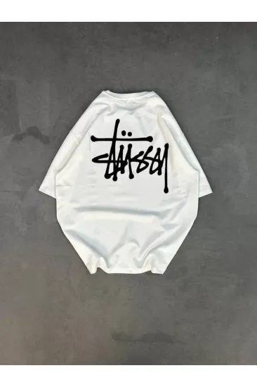 Unisex Bisiklet Yaka Baskılı Oversize T-Shirt - Beyaz Unisex Bisiklet Yaka Baskılı Oversize T-Shirt - Beyaz