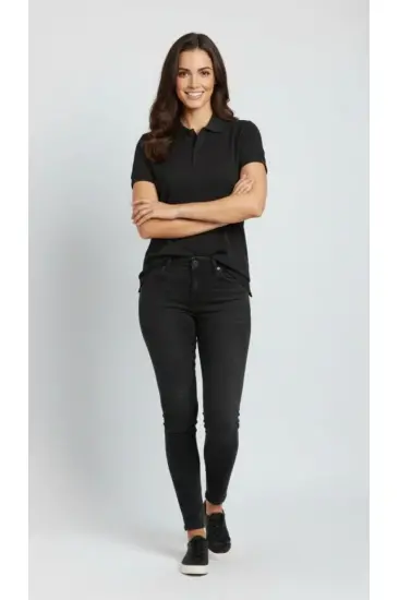 Pike Kumaş Düğmeli Yaka Regular Rahat Günlük Kısa Kol Tişört T-shirt - Siyah