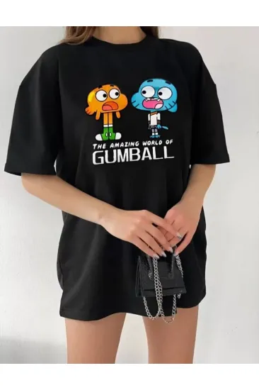 Bisiklet Yaka Baskılı Oversize T-Shirt - Siyah Bisiklet Yaka Baskılı Oversize T-Shirt - Siyah