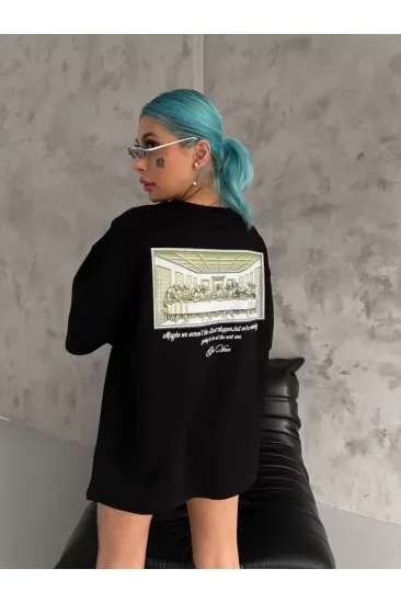 Unisex Baskılı Oversize T-Shirt - Siyah Unisex Baskılı Oversize T-Shirt - Siyah