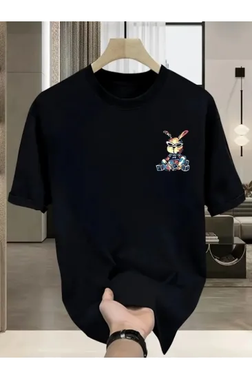 Baskılı Oversize Bisiklet Yaka T-shirt - Siyah Baskılı Oversize Bisiklet Yaka T-shirt - Siyah