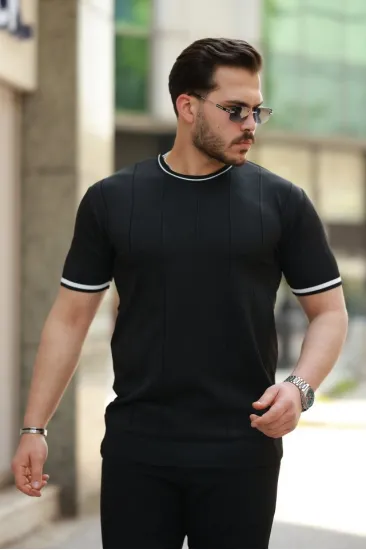 Erkek Bisiklet Yaka çizgi Desenli Ribanalı Kısa Kollu Tshirt Erkek Bisiklet Yaka çizgi Desenli Ribanalı Kısa Kollu Tshirt