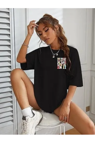Bisiklet Yaka Baskılı T-shirt - Siyah Bisiklet Yaka Baskılı T-shirt - Siyah