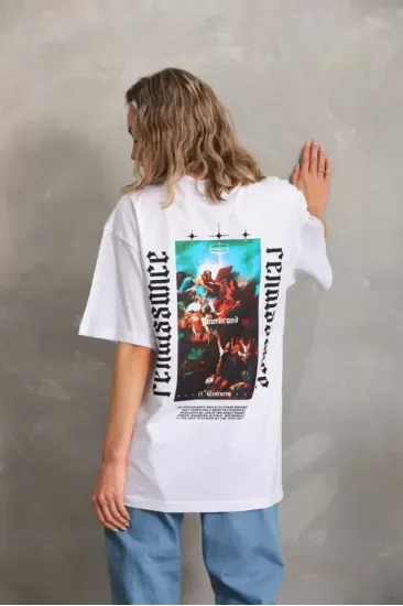 Unisex Baskılı Oversize T-Shirt - Beyaz Unisex Baskılı Oversize T-Shirt - Beyaz