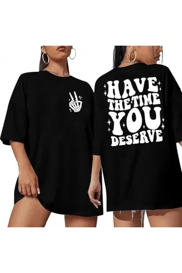 Bisiklet Yaka Kısa Kol Baskılı T-shirt - Siyah Bisiklet Yaka Kısa Kol Baskılı T-shirt - Siyah