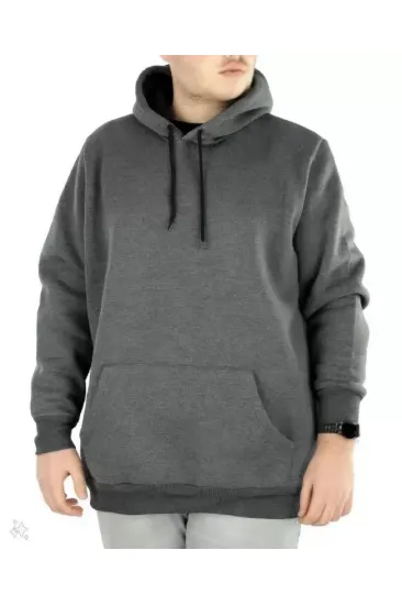 Erkek Uzun Kol Kapşonlu Basic Sweatshirt Hoodie - Füme Erkek Uzun Kol Kapşonlu Basic Sweatshirt Hoodie - Füme