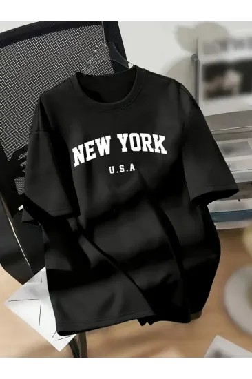 New York Baskılı Oversize Bisiklet Yaka T-shirt - Siyah New York Baskılı Oversize Bisiklet Yaka T-shirt - Siyah