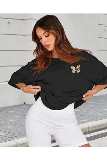 Bisiklet Yaka Baskılı T-shirt - Siyah Bisiklet Yaka Baskılı T-shirt - Siyah