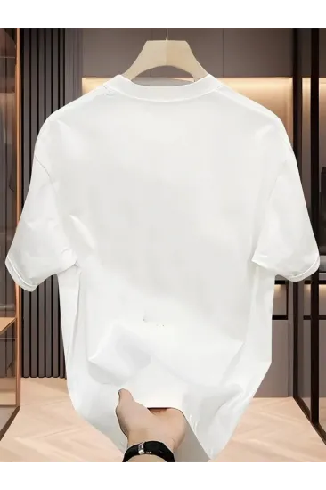 Baskılı Oversize Bisiklet Yaka T-shirt - Beyaz