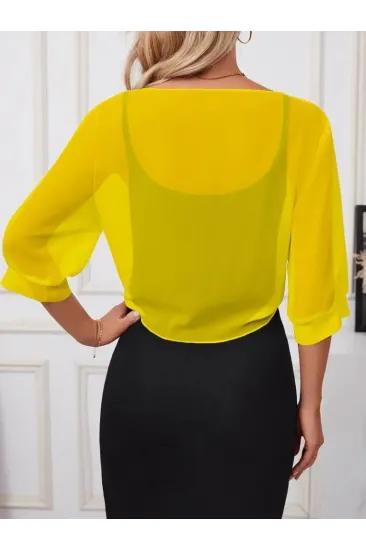 Kadın Truvakar Kollu önden Bağlamalı Kısa şifon Bolero Ceket Kadın Truvakar Kollu önden Bağlamalı Kısa şifon Bolero Ceket