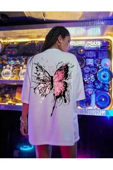 Unisex Baskılı Oversize T-Shirt - Beyaz Unisex Baskılı Oversize T-Shirt - Beyaz