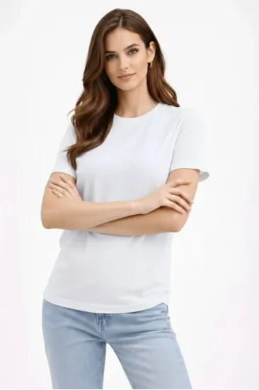 Bisiklet Yaka Tişört Regular Kalıp Basic Pamuklu Günlük Kullanım T-shirt - Beyaz Bisiklet Yaka Tişört Regular Kalıp Basic Pamuklu Günlük Kullanım T-shirt - Beyaz