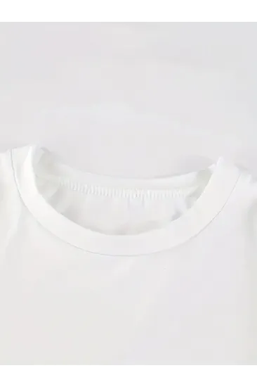 Baskılı Oversize Bisiklet Yaka T-shirt - Beyaz Baskılı Oversize Bisiklet Yaka T-shirt - Beyaz