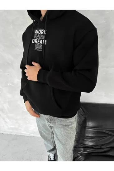 Kışlık Üç İplik Kapşonlu SweatShirt - Siyah Kışlık Üç İplik Kapşonlu SweatShirt - Siyah