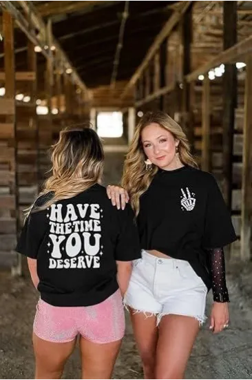 Bisiklet Yaka Kısa Kol Baskılı T-shirt - Siyah Bisiklet Yaka Kısa Kol Baskılı T-shirt - Siyah
