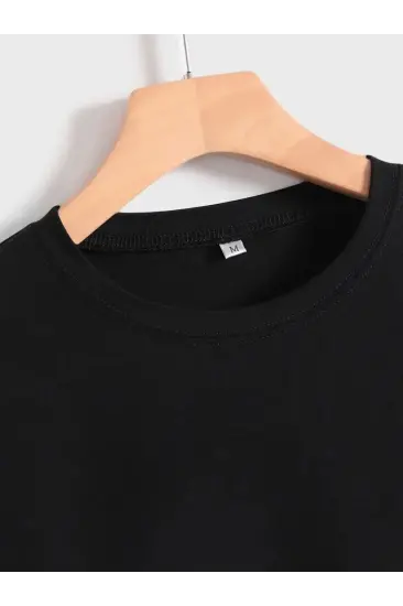 Baskılı Oversize Bisiklet Yaka T-shirt - Siyah Baskılı Oversize Bisiklet Yaka T-shirt - Siyah