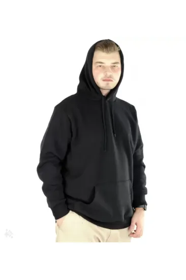 Erkek Uzun Kol Kapşonlu Basic Sweatshirt Hoodie - Siyah Erkek Uzun Kol Kapşonlu Basic Sweatshirt Hoodie - Siyah