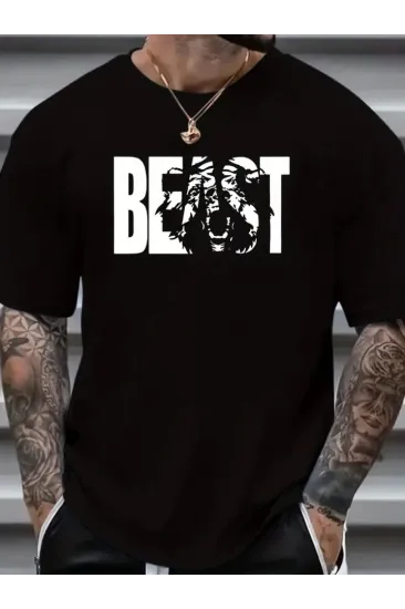 Baskılı Oversize Bisiklet Yaka T-shirt - Siyah Baskılı Oversize Bisiklet Yaka T-shirt - Siyah