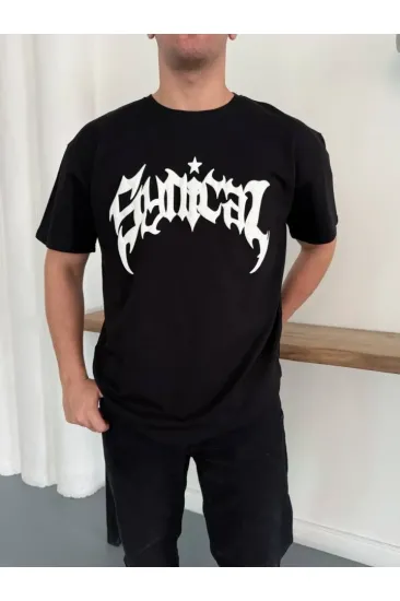 Erkek Bisiklet Yaka Ön Baskılı Kısa Kollu Tişört Streetwear Günlük Basic Pamuklu T-shirt - Siyah Erkek Bisiklet Yaka Ön Baskılı Kısa Kollu Tişört Streetwear Günlük Basic Pamuklu T-shirt - Siyah