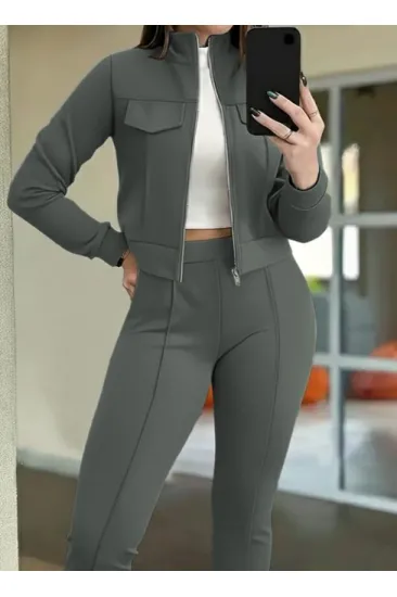 Kadın Uzun Kollu önden Fermuarlı Kısa Modal Ceket Ve Pantolon Ikili Takım Kadın Uzun Kollu önden Fermuarlı Kısa Modal Ceket Ve Pantolon Ikili Takım