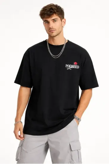 Erkek Bisiklet Yaka Baskılı Kısa Kollu Tişört Streetwear Günlük Basic Pamuklu T-shirt - Siyah Erkek Bisiklet Yaka Baskılı Kısa Kollu Tişört Streetwear Günlük Basic Pamuklu T-shirt - Siyah