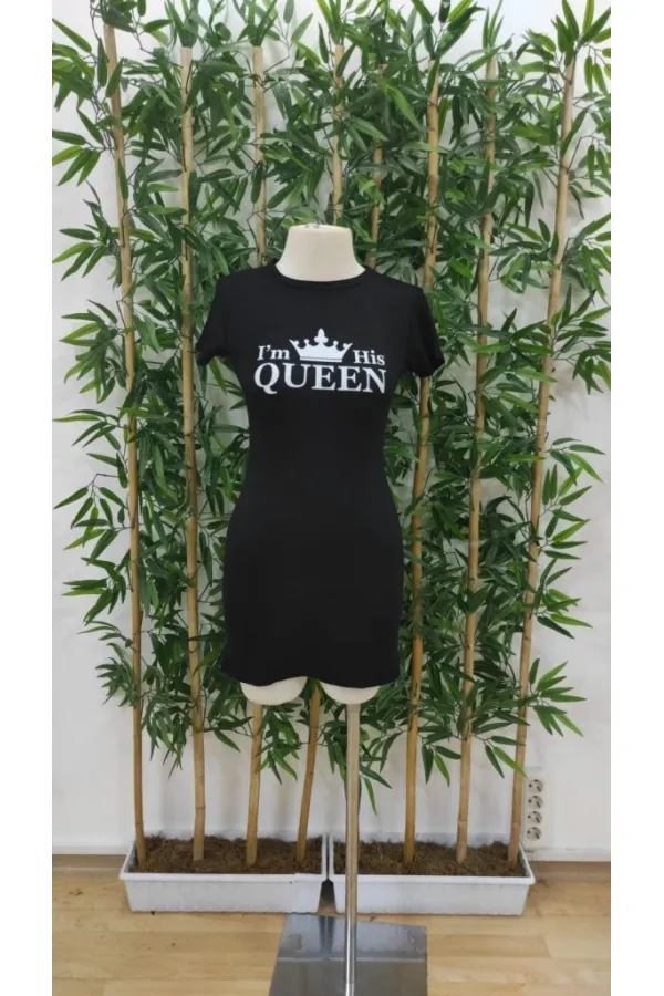 Kadın Kısa Kollu Queen Baskı Iki Iplik Mini Elbise Kadın Kısa Kollu Queen Baskı Iki Iplik Mini Elbise