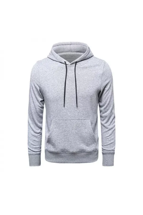Erkek Uzun Kol Kapşonlu Basic Sweatshirt Hoodie - Gri Erkek Uzun Kol Kapşonlu Basic Sweatshirt Hoodie - Gri