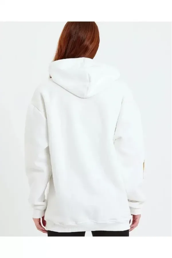 Baskılı Kapüşonlu Sweatshirt - Beyaz Baskılı Kapüşonlu Sweatshirt - Beyaz