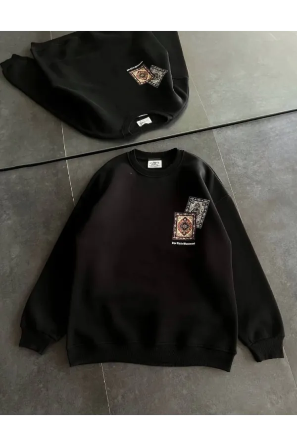 Bisiklet Yaka Baskılı SweatShirt - Siyah Bisiklet Yaka Baskılı SweatShirt - Siyah