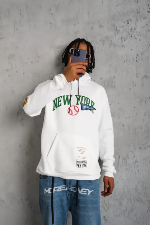 Erkek Baskılı Kapüşonlu Sweatshirt - Beyaz Erkek Baskılı Kapüşonlu Sweatshirt - Beyaz