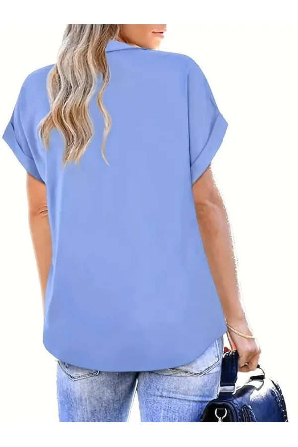 Kadın Kısa Kollu Yakalı Uzun Sandy Bluz Kadın Kısa Kollu Yakalı Uzun Sandy Bluz
