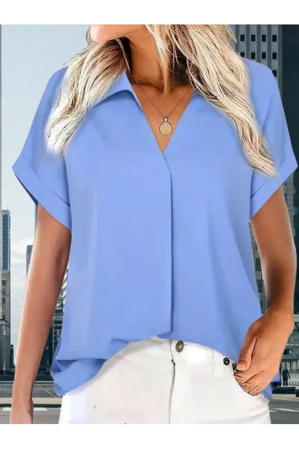 Kadın Kısa Kollu Yakalı Uzun Sandy Bluz Kadın Kısa Kollu Yakalı Uzun Sandy Bluz