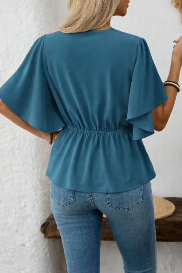 Kadın Kısa Kollu önden Düğmeli Ithal Krep Bluz Kadın Kısa Kollu önden Düğmeli Ithal Krep Bluz