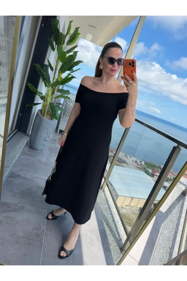 Kadın Madonna Yaka Midi Boy Modal Elbise Kadın Madonna Yaka Midi Boy Modal Elbise