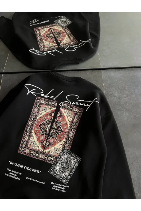 Bisiklet Yaka Baskılı SweatShirt - Siyah Bisiklet Yaka Baskılı SweatShirt - Siyah
