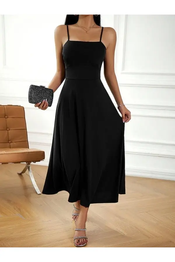 Kadın Ip Askılı Sırttan çapraz Detaylı Uzun Janjan Krep Elbise Kadın Ip Askılı Sırttan çapraz Detaylı Uzun Janjan Krep Elbise