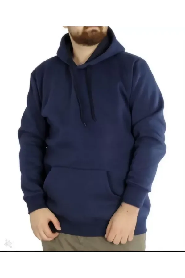 Erkek Uzun Kol Kapşonlu Basic Sweatshirt Hoodie - Lacivert Erkek Uzun Kol Kapşonlu Basic Sweatshirt Hoodie - Lacivert