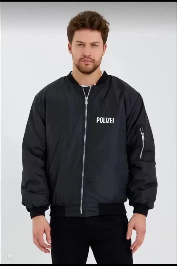 Unisex Uzun Kol Baskılı Bomber Ceket - Siyah Unisex Uzun Kol Baskılı Bomber Ceket - Siyah