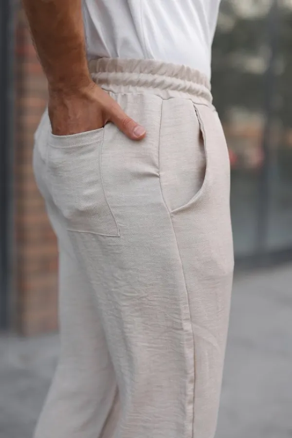 Erkek Beli Lastikli Pera Keten Pantolon Erkek Beli Lastikli Pera Keten Pantolon
