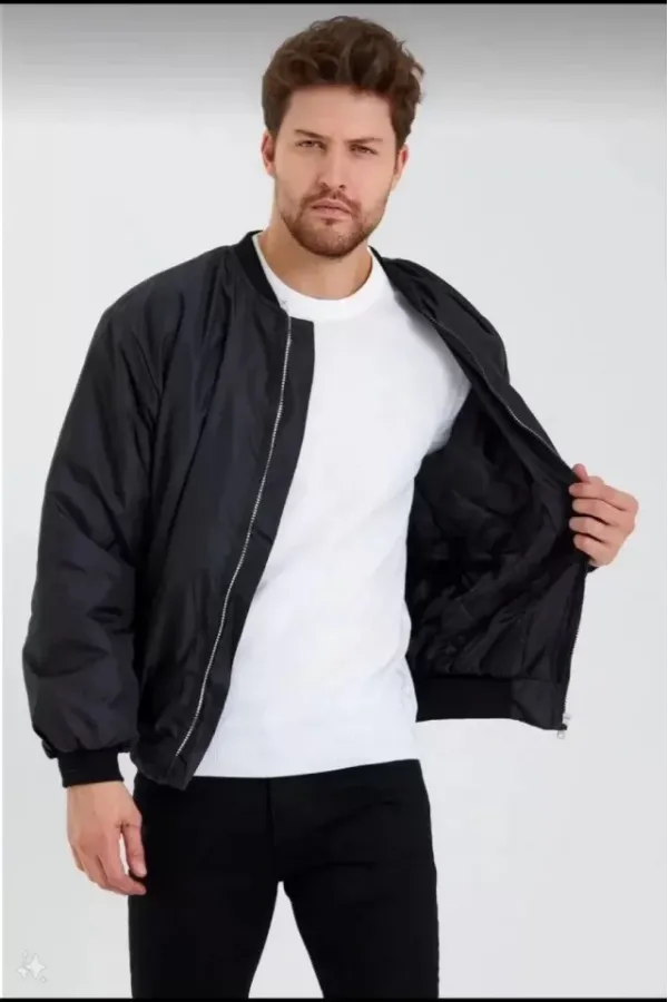 Unisex Uzun Kol Baskılı Bomber Ceket - Siyah Unisex Uzun Kol Baskılı Bomber Ceket - Siyah