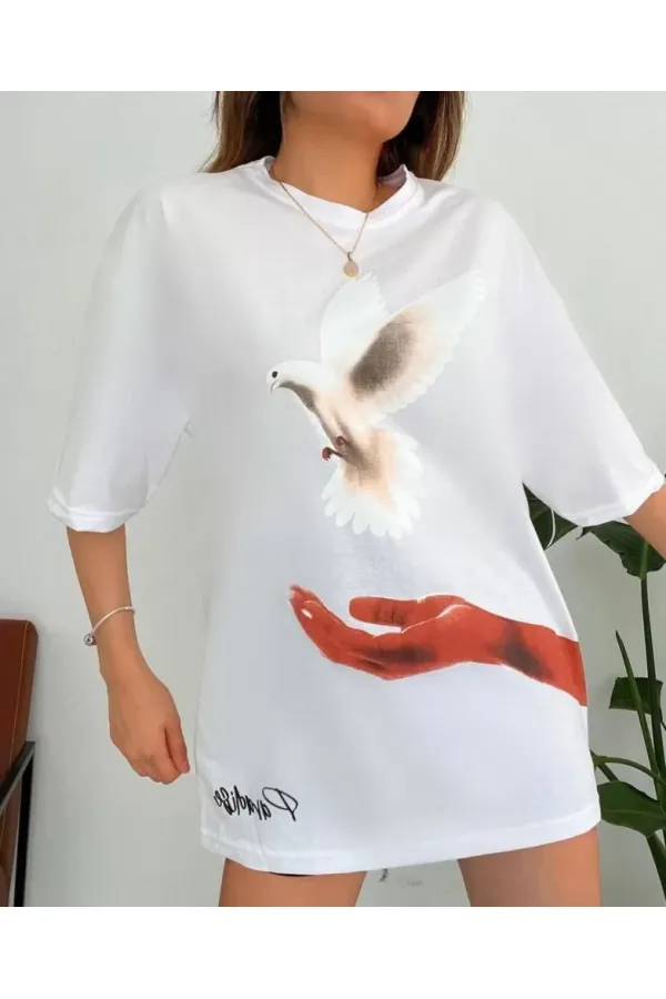 Dijital Baskılı T-Shirt - Beyaz Dijital Baskılı T-Shirt - Beyaz