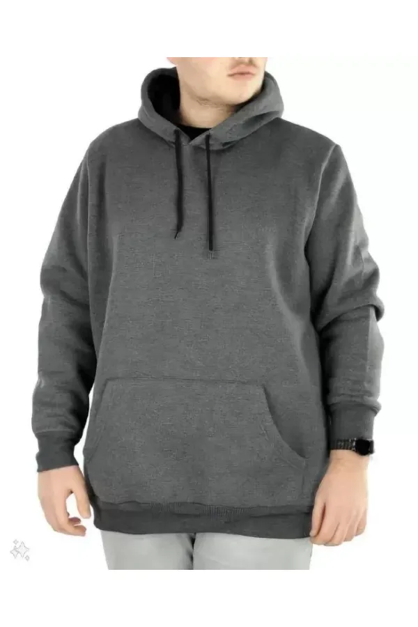 Erkek Uzun Kol Kapşonlu Basic Sweatshirt Hoodie - Füme Erkek Uzun Kol Kapşonlu Basic Sweatshirt Hoodie - Füme
