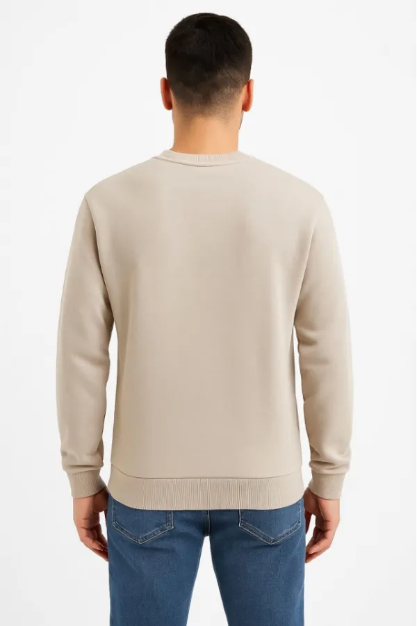 Erkek Üç İplik Düz Bisiklet Yaka SweatShirt - Bej Erkek Üç İplik Düz Bisiklet Yaka SweatShirt - Bej